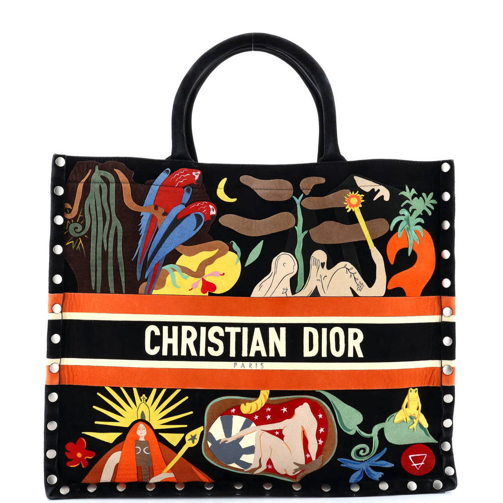 Christian Dior Large Book Tote Multicolor Studded Suede